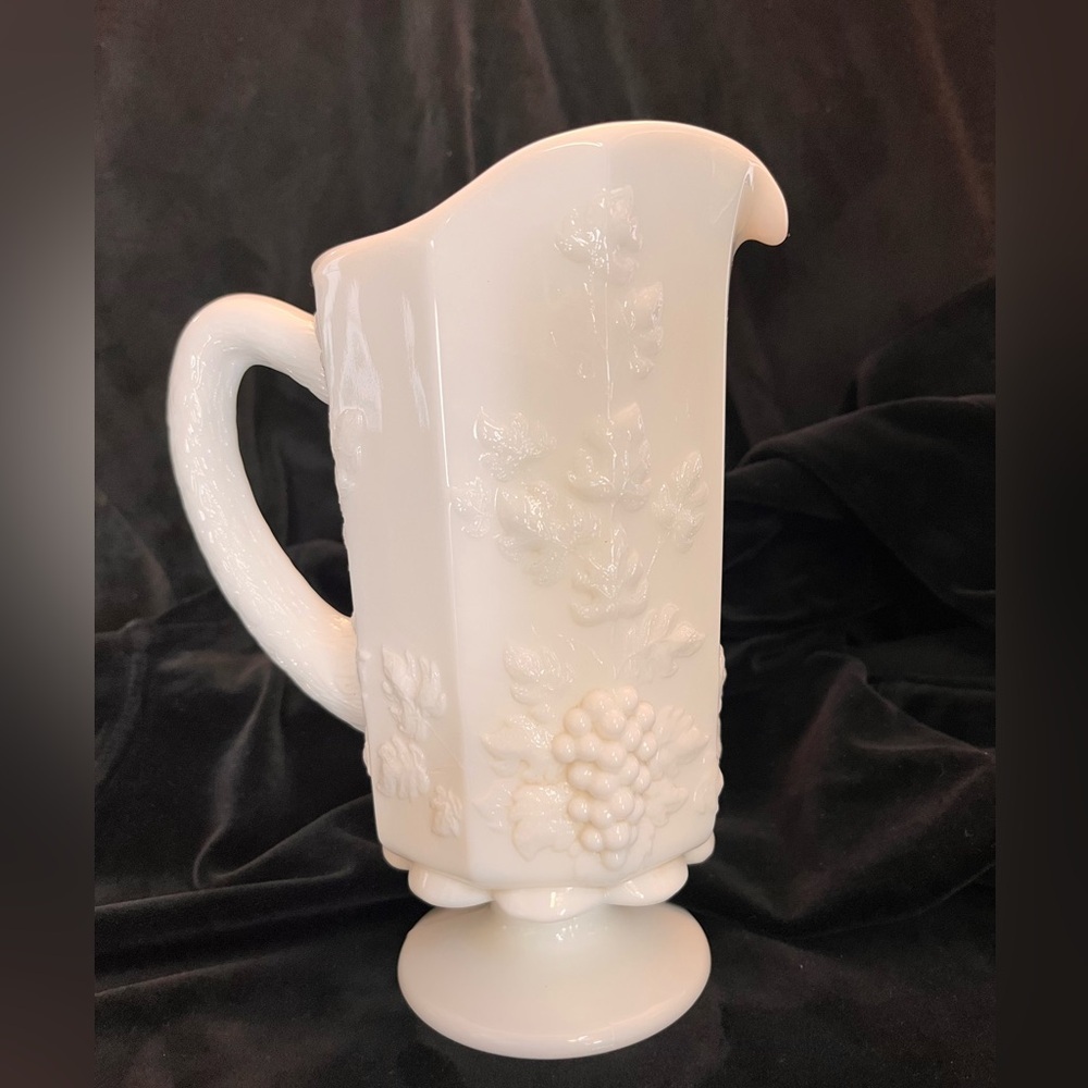 Westmoreland Milk Glass Paneled Grape Footed Pitcher Vintage MCM Water Vase